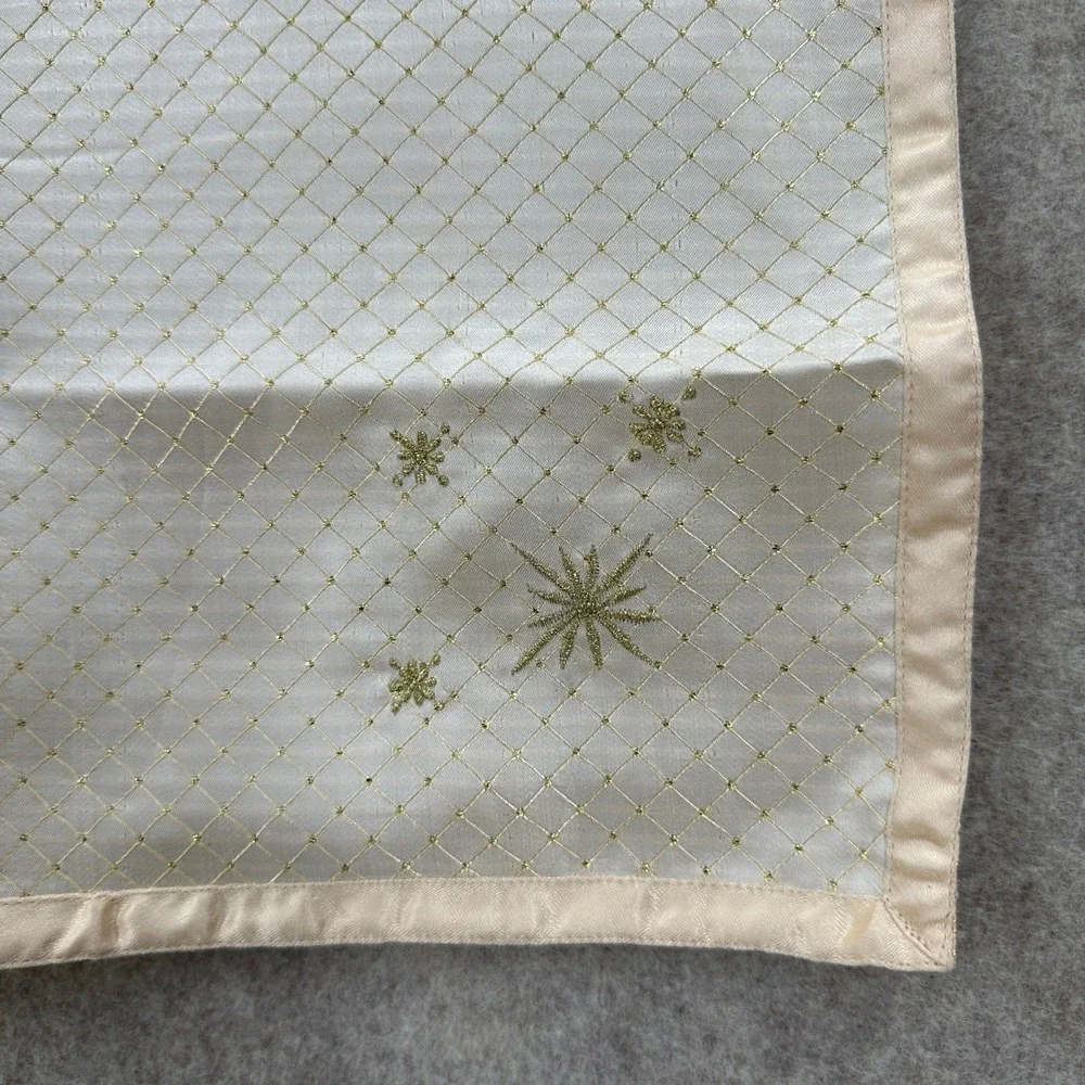 4 VTG Cloth Napkins Reversible Glitter Gold Starburst Christmas Embroidered